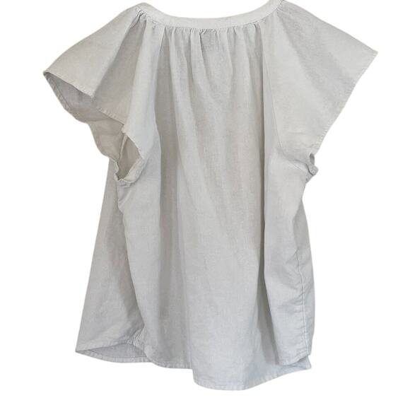 White Linen Blend Short Ruffle Sleeve V-Neck Blouse/Top, Size XS - Picture 3 of 11